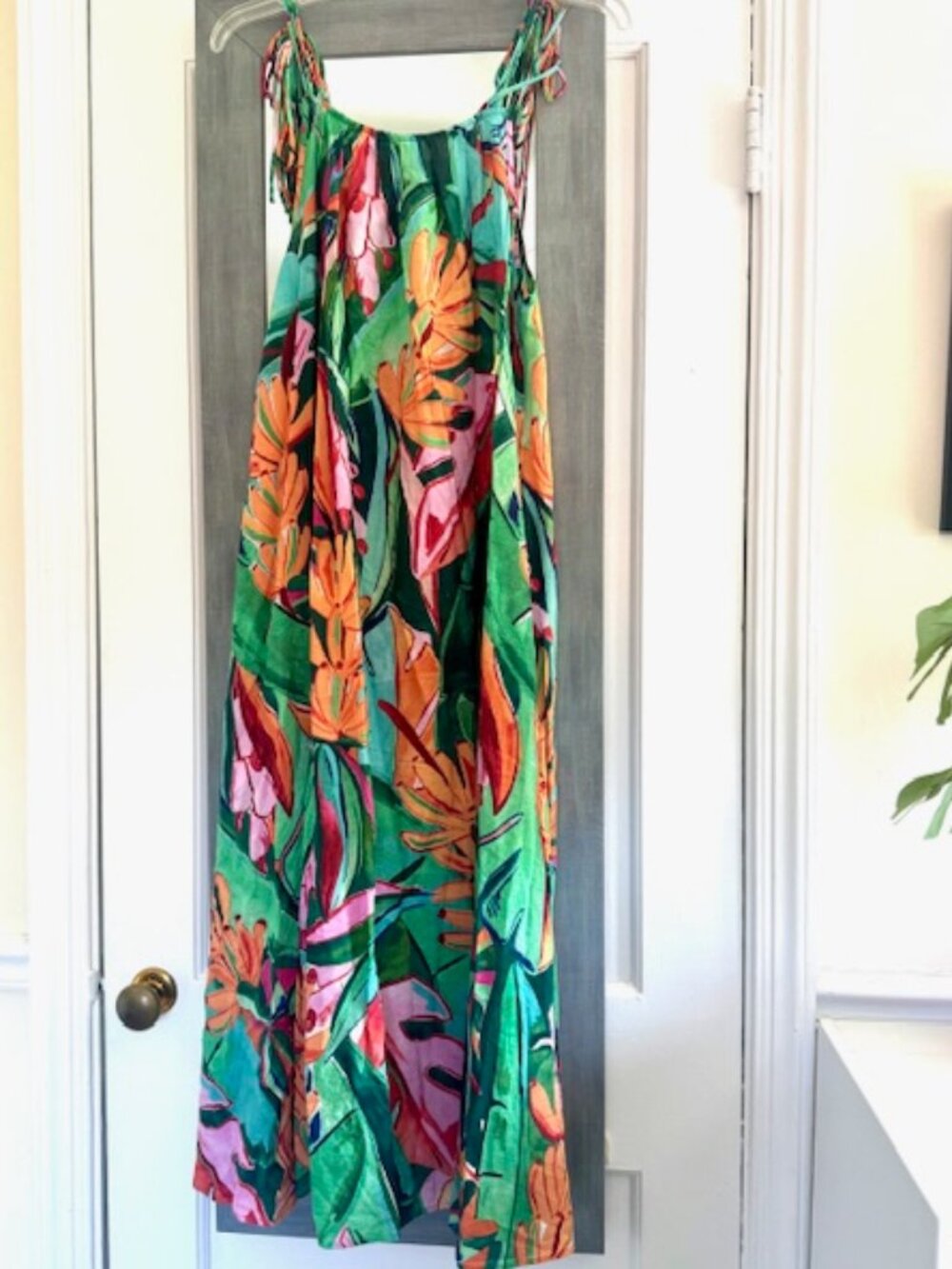 FARM Rio Banana Foliage Multicolor Sleeveless Midi Dress Resortwear Vacation - Picture 4 of 12
